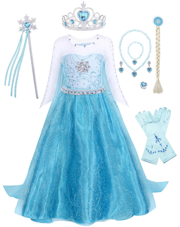 Girls Princess Elsa Costume and Accessory Set